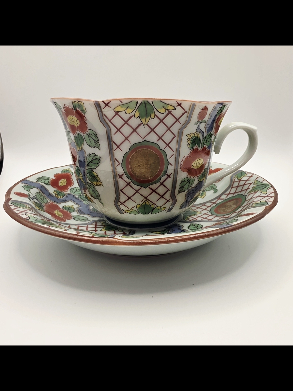 Arita Iroha Antique Imari Porcelain Floral Cup & Saucer Set #2